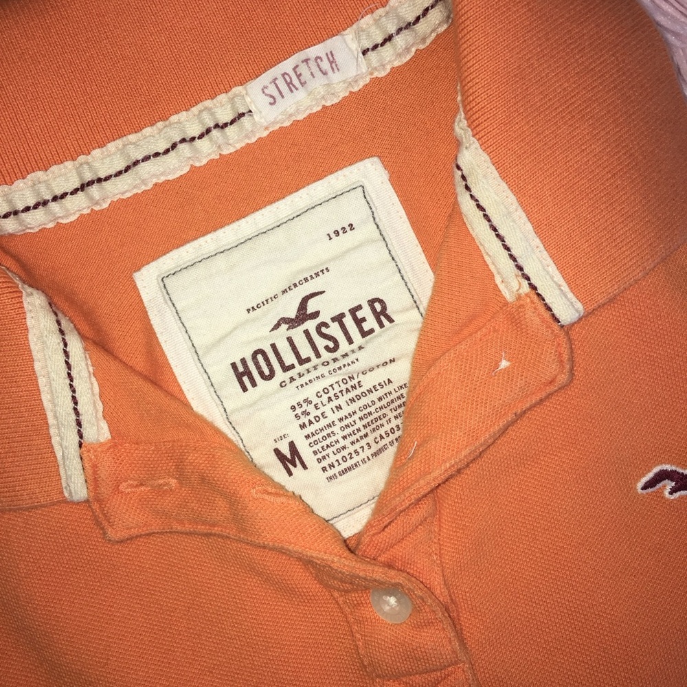 Hollister Orange Stretch Polo Top with Embroidered Logo · Size M - Picture 5 of 6